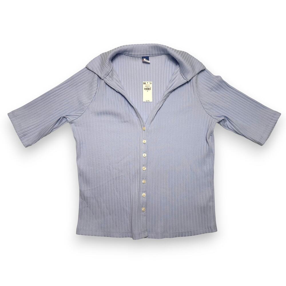NWT OLD NAVY Pastel Light Blue Ribbed Button up Collared Top Size Medium